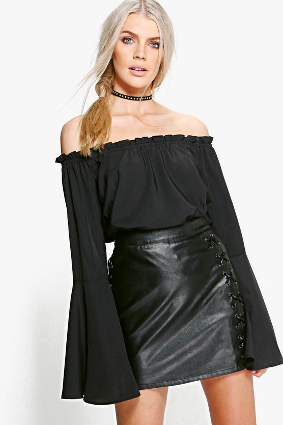 Mia Woven Frill Cuff Off The Shoulder Top